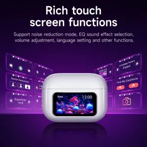 【100% Original】HOCO EW72 TWS True Wireless ANC Noise Reduction Earphone Bluetooth5.4 LED Intelligent Touch Screen Bluetooth