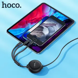 HOCO 100% Original X75 3 In 1 Retractable Charging USB Cable for All smartphones Type C USB Charger Cable for all smartphones
