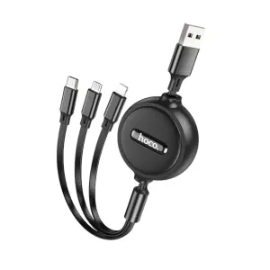 Hoco 3in1 drawstring charging cable Smart design, foldable, 3-in-1 charging cord, super convenient, anti-tangle silicone cord