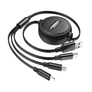 Hoco 3in1 drawstring charging cable Smart design, foldable, 3-in-1 charging cord, super convenient, anti-tangle silicone cord
