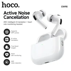 HOCO EW98 TWS ANC Noise Reduction Wireless Headset Intelligent Ai Translation+Heart Rate Monitoring Bluetooth Earphones BT6.0 In-ear