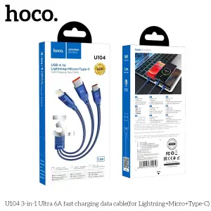 HOCO U104 3 in 1 Fast Charging Cable 66W PD QC3.0 USB C Cable For All Smartphones Cable Charger For i*ph/Type-C USB/ Micro Cable