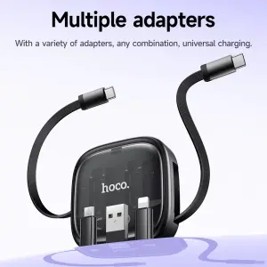 HOCO U140 60W Retractable Charging Data Cable Set Fast Charging 3A Type C/Lightn/ Micro USB Cable Mobile Phone Card Pin
