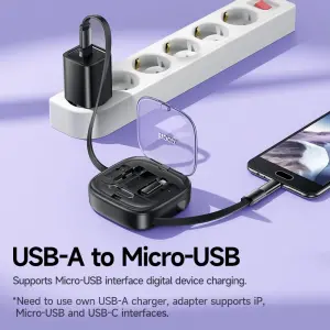 HOCO U140 60W Retractable Charging Data Cable Set Fast Charging 3A Type C/Lightn/ Micro USB Cable Mobile Phone Card Pin