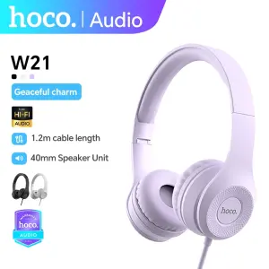 HOCO W21 Wired Headphones 3.5mm Jack Over-ear Headset With Microphone Call Sports Earphone Universal For PC/Laptop/Computer