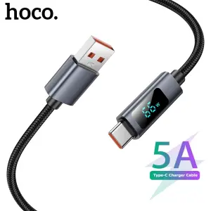 HOCO X112 USB Type C Cable 5A Fast Charging Data Cable For USB to Type C Cable With LED Charging Digital Display 1 Meter For Notebook