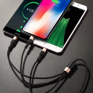 Hoco X26 Data Line 3 in 1 USB Multi Charging Data Cable Fast Charging Cable For i*PH / Micro / Type C Android 1M Charging Cable