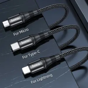 Hoco X50 3A Cable Micro USB Type C I*OS Fast Charging Cable Nylon Braided For Mobile Safety Durable For Phone 1M Data Sync Charger Cable