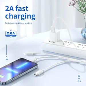 HOCO X74 3-in-1 Charging Cable 3-headed 2A Fast Charging For i*Ph+Micro+Type-C Cable 1M Length For Notebook Phone Charging Cable