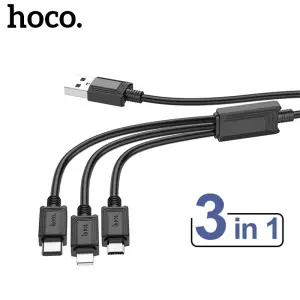 HOCO X74 3-in-1 Charging Cable 3-headed 2A Fast Charging For i*Ph+Micro+Type-C Cable 1M Length For Notebook Phone Charging Cable