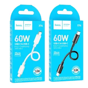 HOCO X96 0.25M Short Cable Type-C Cable 60W Fast Charging Data Cable 3A Type-C to Type-C Portable Data Cord For Phone Laptop