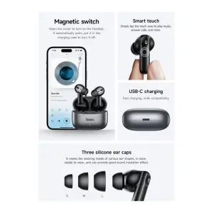 【Use Time:7 Hours】HOCO EQ27 Smart Ai Translation Bluetooth Headset ANC+ENC Noise Reduction Wireless Earphone In-ear Earbuds